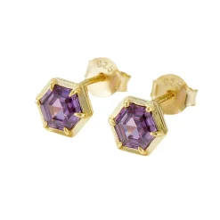 Amethyst Vermeil Studs in 18K with Cubic Zirconia