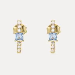 Aquamarine Vermeil Studs in 18K Gold-Plating with Cubic Zirconia