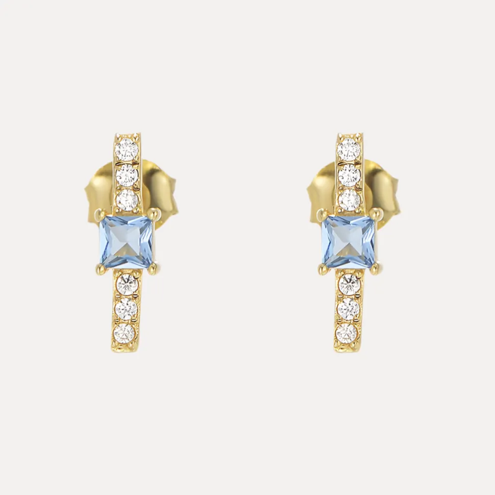 Aquamarine Vermeil Studs in 18K Gold-Plating with Cubic Zirconia