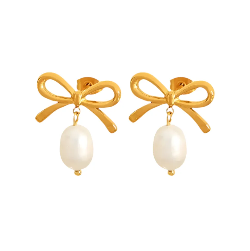 Classic Bow Pearl Drops in 18K Gold-Plating