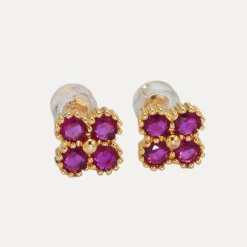 Clover Flower Studs in 24K Gold-Filled with Cubic Zirconia