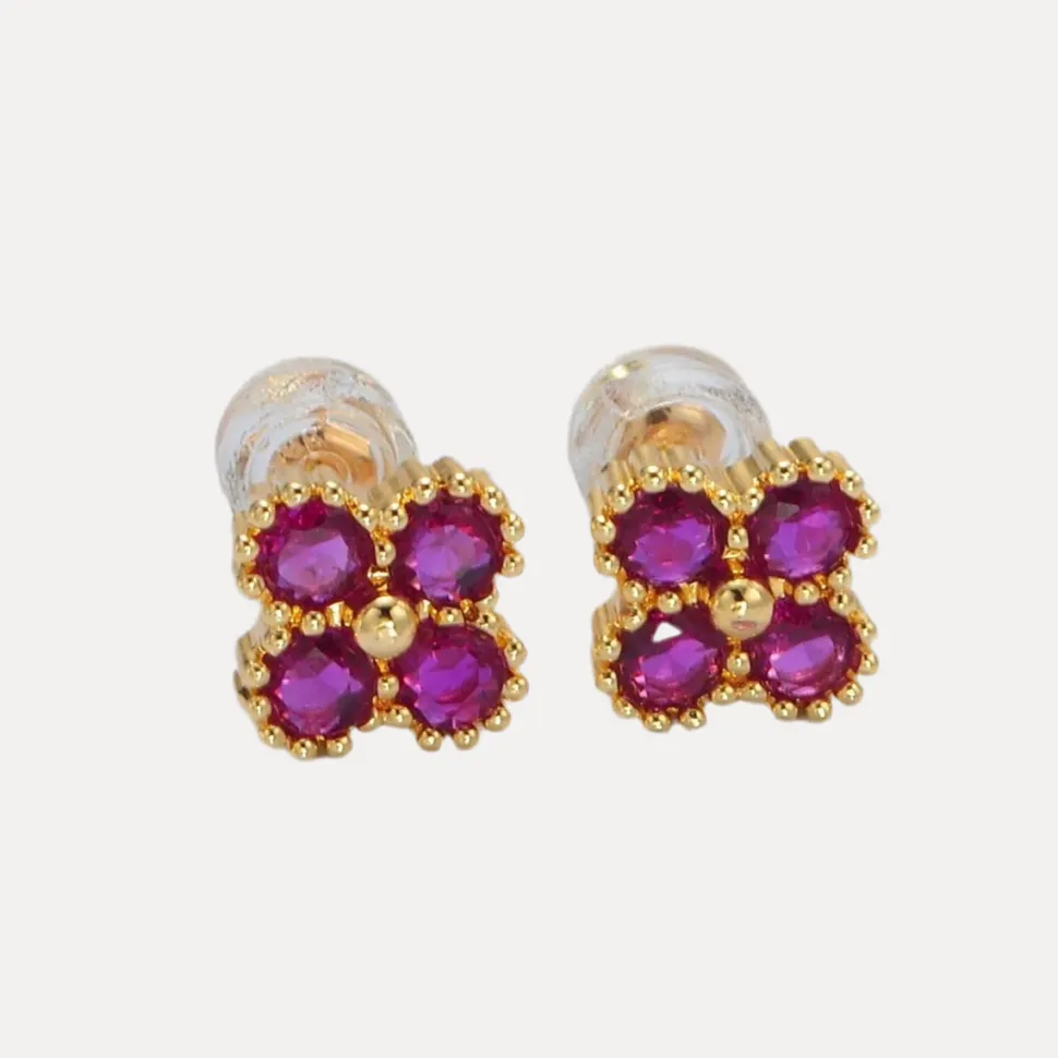 Clover Flower Studs in 24K Gold-Filled with Cubic Zirconia
