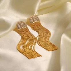 Diamond Long Chain Tassel in 18K Gold-Plating with Cubic Zirconia