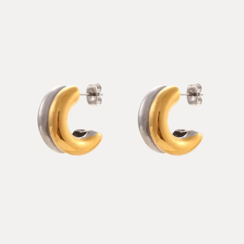 Double C Hoops in 18K Gold-Plating and Silver