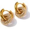 Double Hoop Drops in 18K Gold-Plating or Silver with Cubic Zirconia
