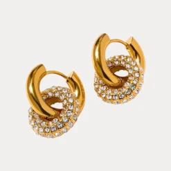 Double Hoop Drops in 18K Gold-Plating or Silver with Cubic Zirconia