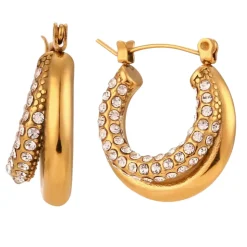 Double Layer Hoops in 18K Gold-Plating with Cubic Zirconia