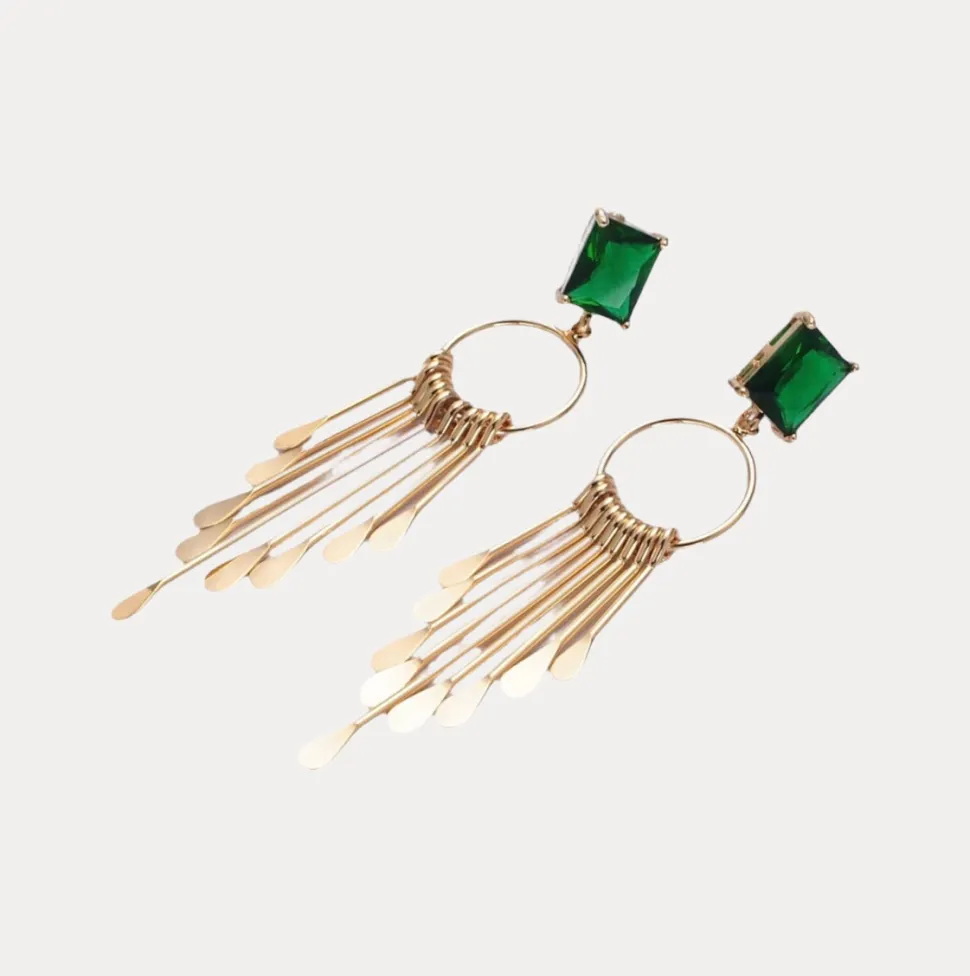 Emerald Sweeper Studs in 18K Gold-Filled with Cubic Zirconia