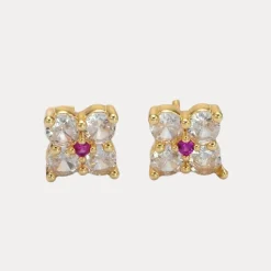 Flower Petal Studs in 24K Gold-Filled with Cubic Zirconia