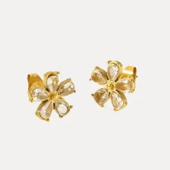 Flower Vermeil Studs in 18K Gold-Plating with Cubic Zirconia