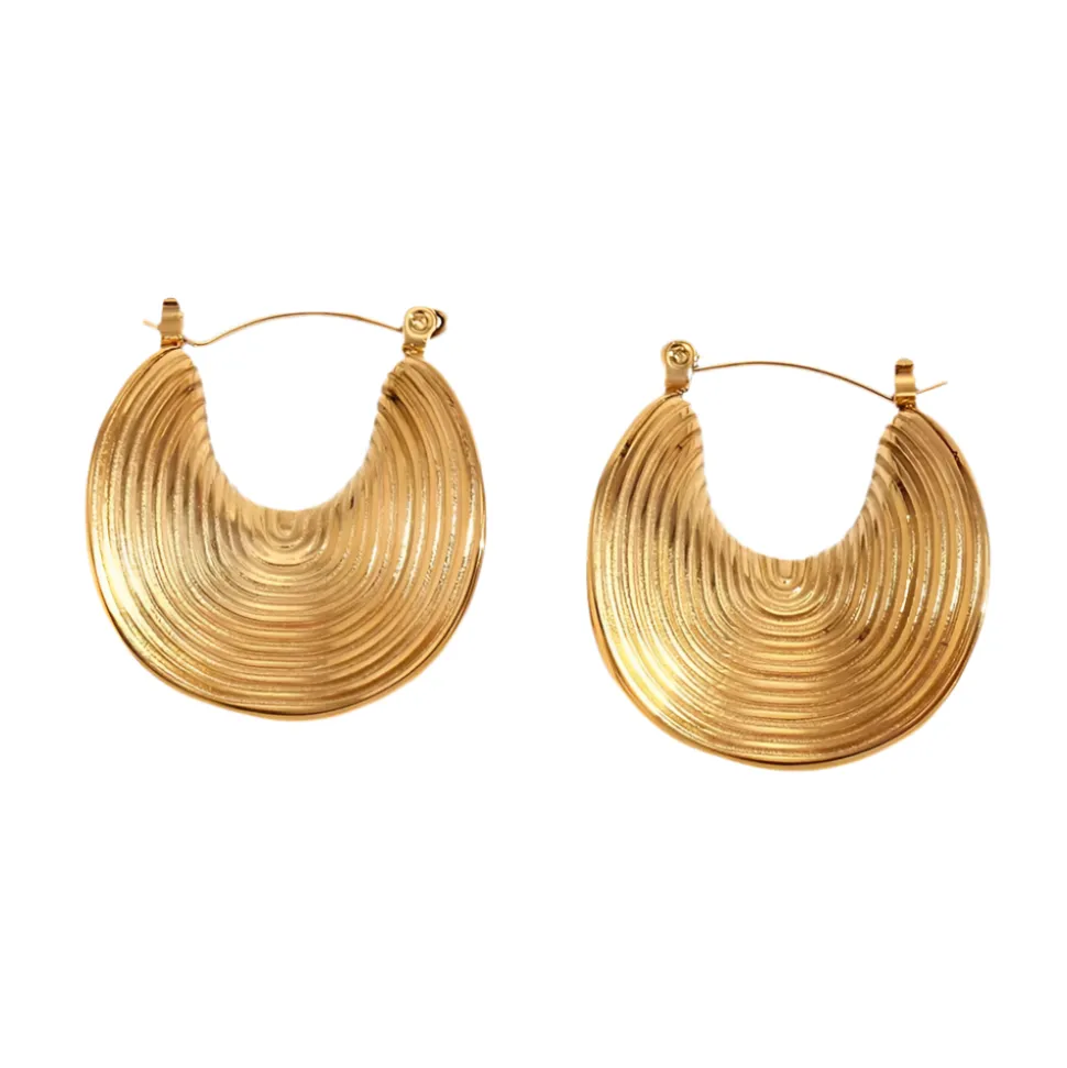 French Striped Statement Hoops in 18K Gold-Plating