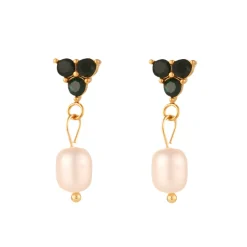 Freshwater Pearl Heart Drops in 18K Gold-Plating with Cubic Zirconia