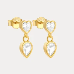 Heart Bezel Dangles in 18K Gold-Plating with Cubic Zirconia