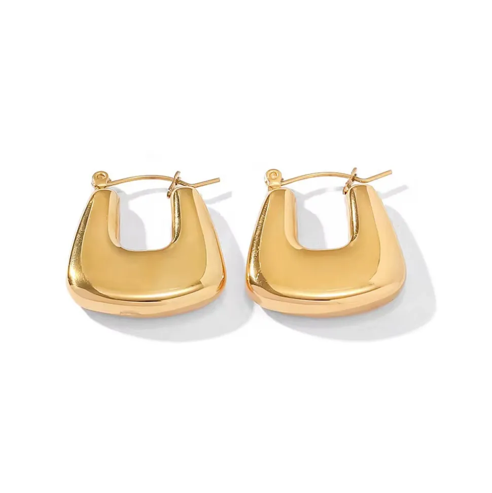 Hollow Irregular Square Hoops in 18K Gold-Plating