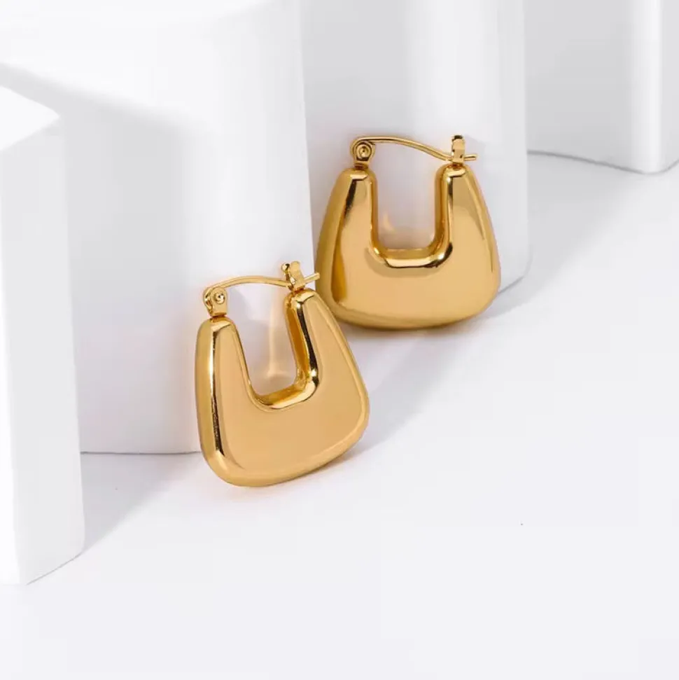 Hollow Irregular Square Hoops in 18K Gold-Plating