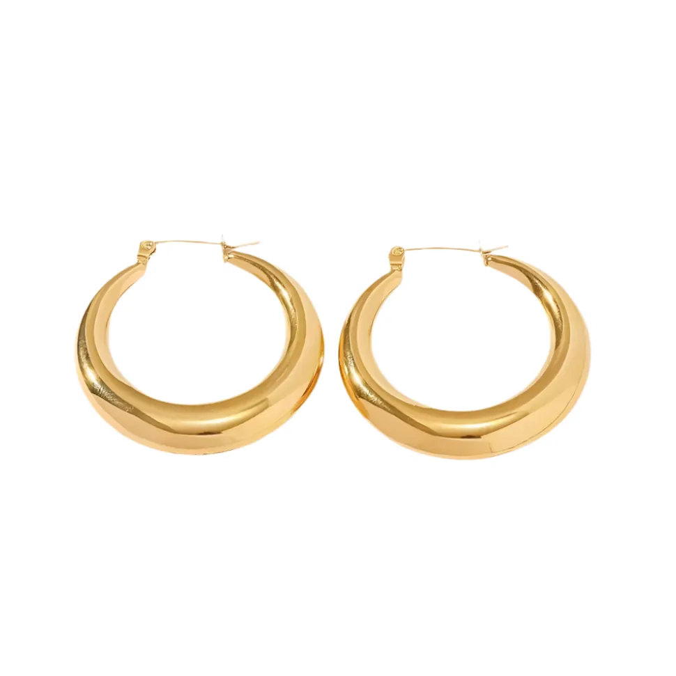 Hollow Moon Hoops in 18K Gold-Plating