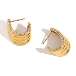 Irregular C Hoops in 18K Gold-Plating or Silver with Cubic Zirconia