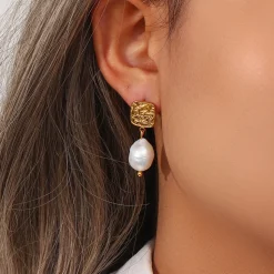 18K Baroque Freshwater Pearl Stud Drop Earrings