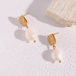 18K Baroque Freshwater Pearl Stud Drop Earrings
