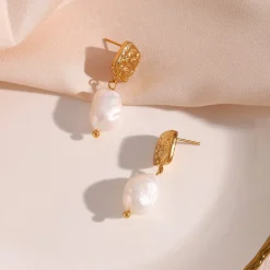 18K Baroque Freshwater Pearl Stud Drop Earrings