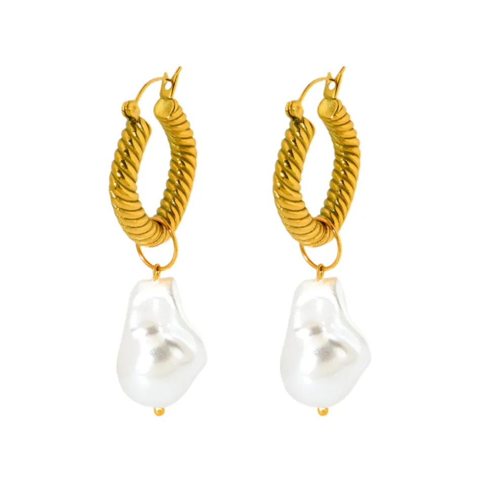18K Baroque Pearl Hoop Drop Earrings