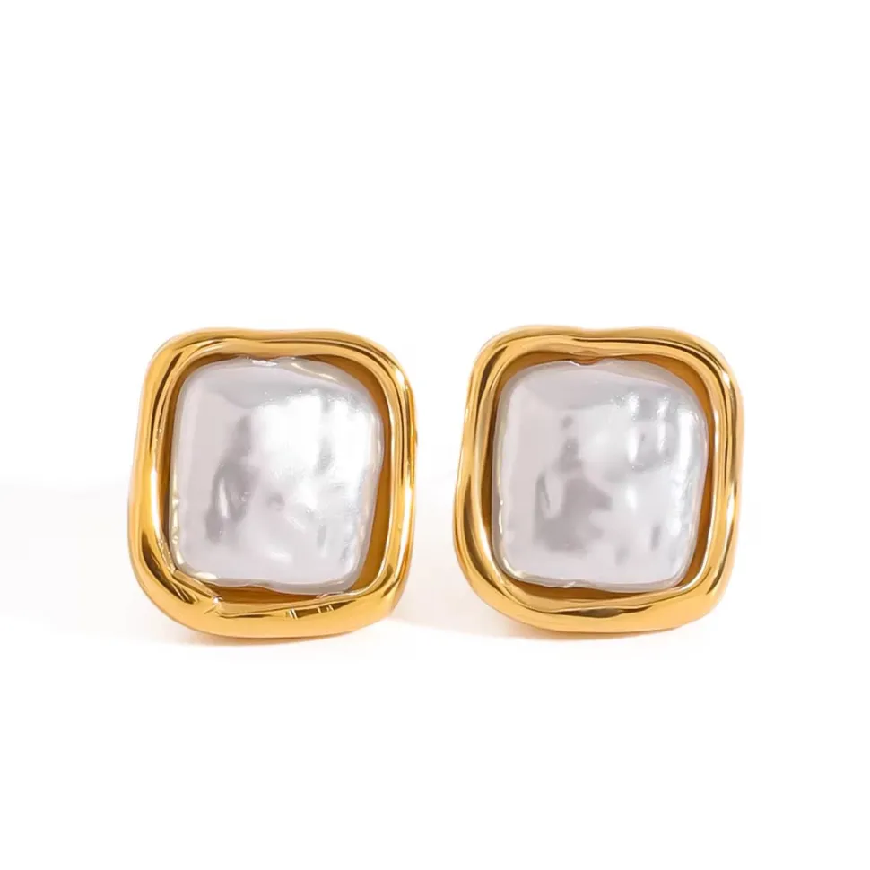 18K Baroque Square Pearl Studs