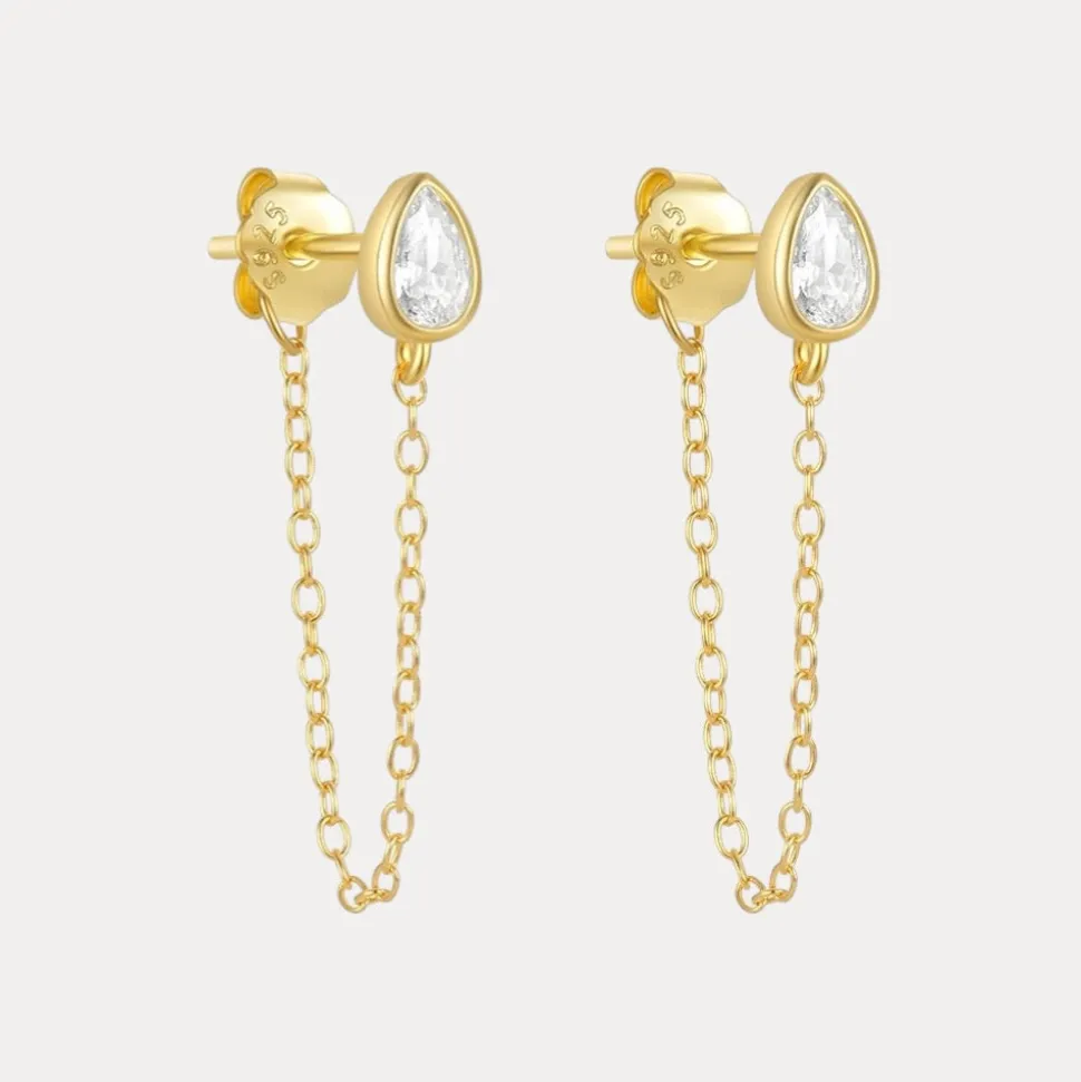 18K Bezel Chain Vermeil Dangles
