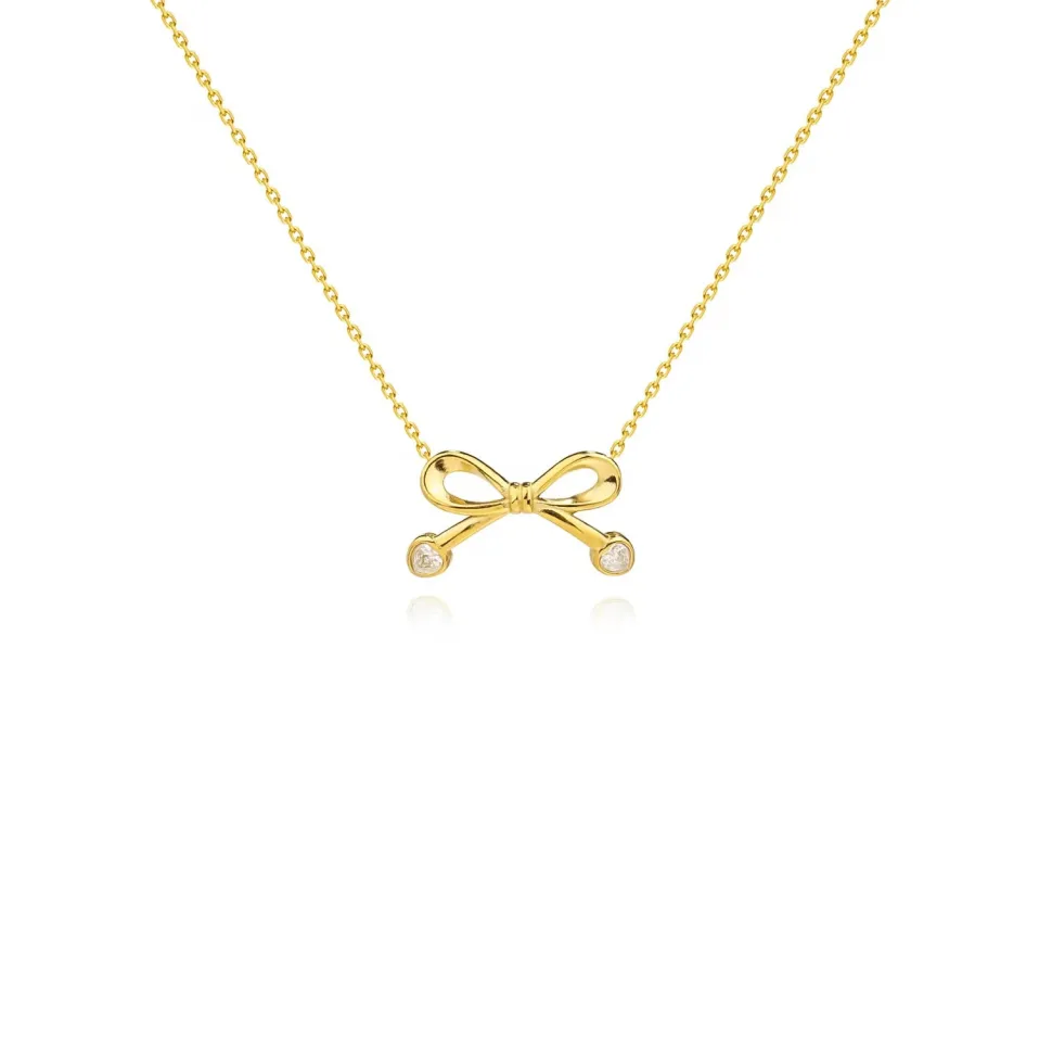 18K Bow CZ Necklacd