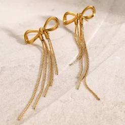 18K Bow Fringe Statement Earrings