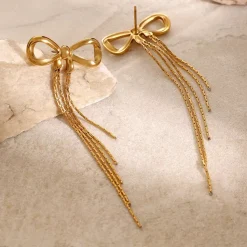 18K Bow Fringe Statement Earrings