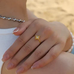 18K Celestial Star Open Ring