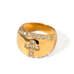 18K Chunky Cross Inlaid Ring