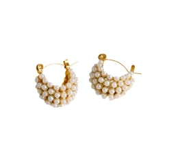 18K Chunky Round Mini Pearl Hoops