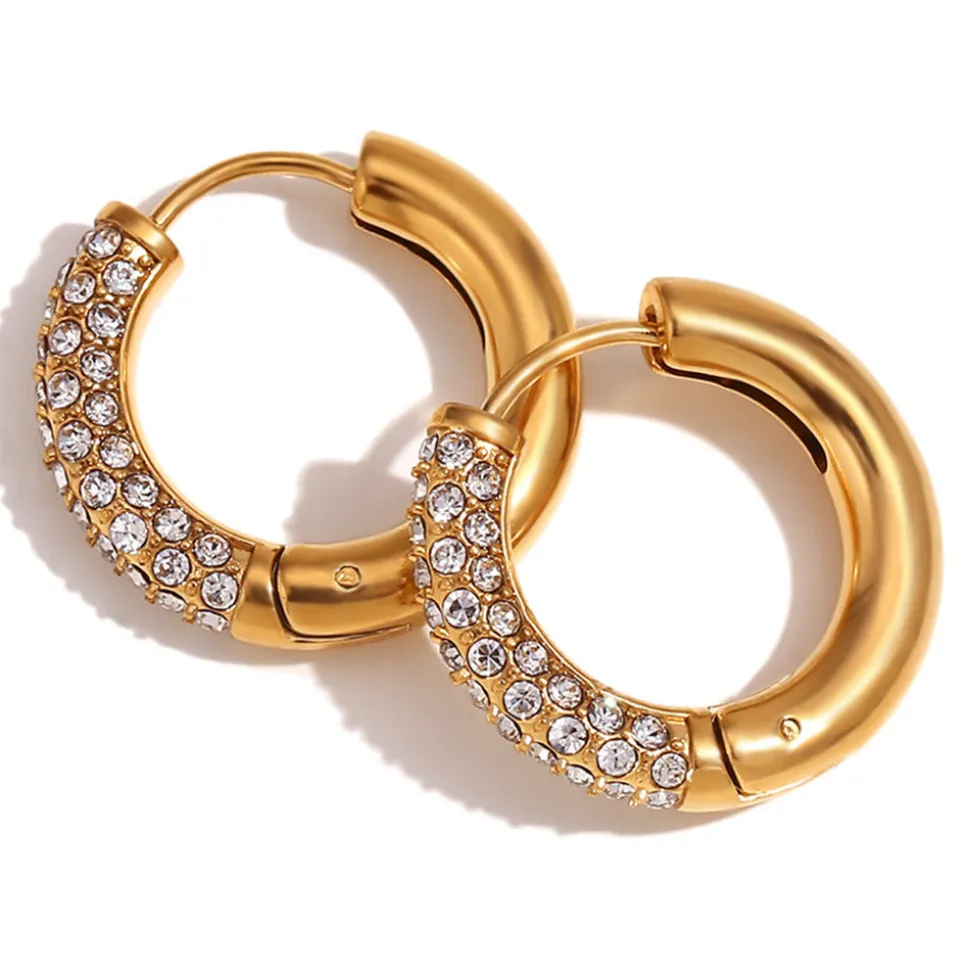 18K Classic Half Zirconia Small Hoops
