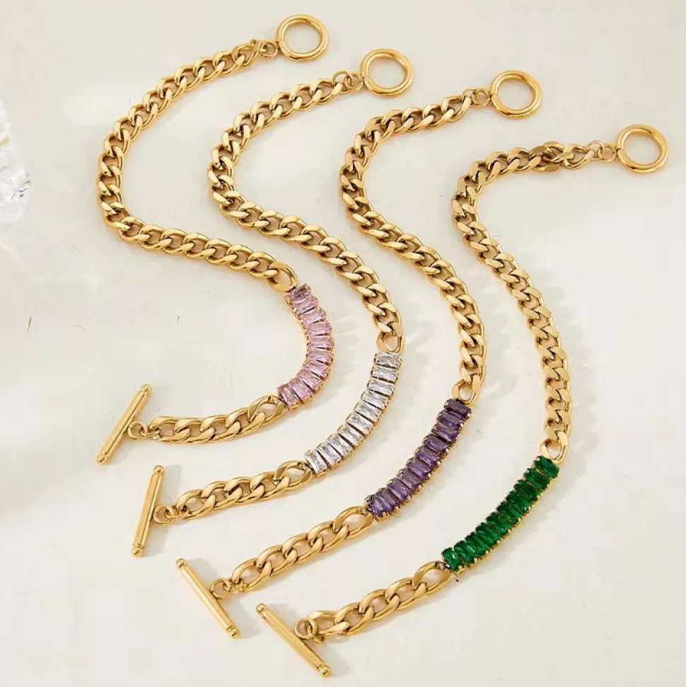 18K Clear CZ Chain Link Bracelet