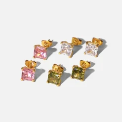 18K Crystal Diamond Square Earrings
