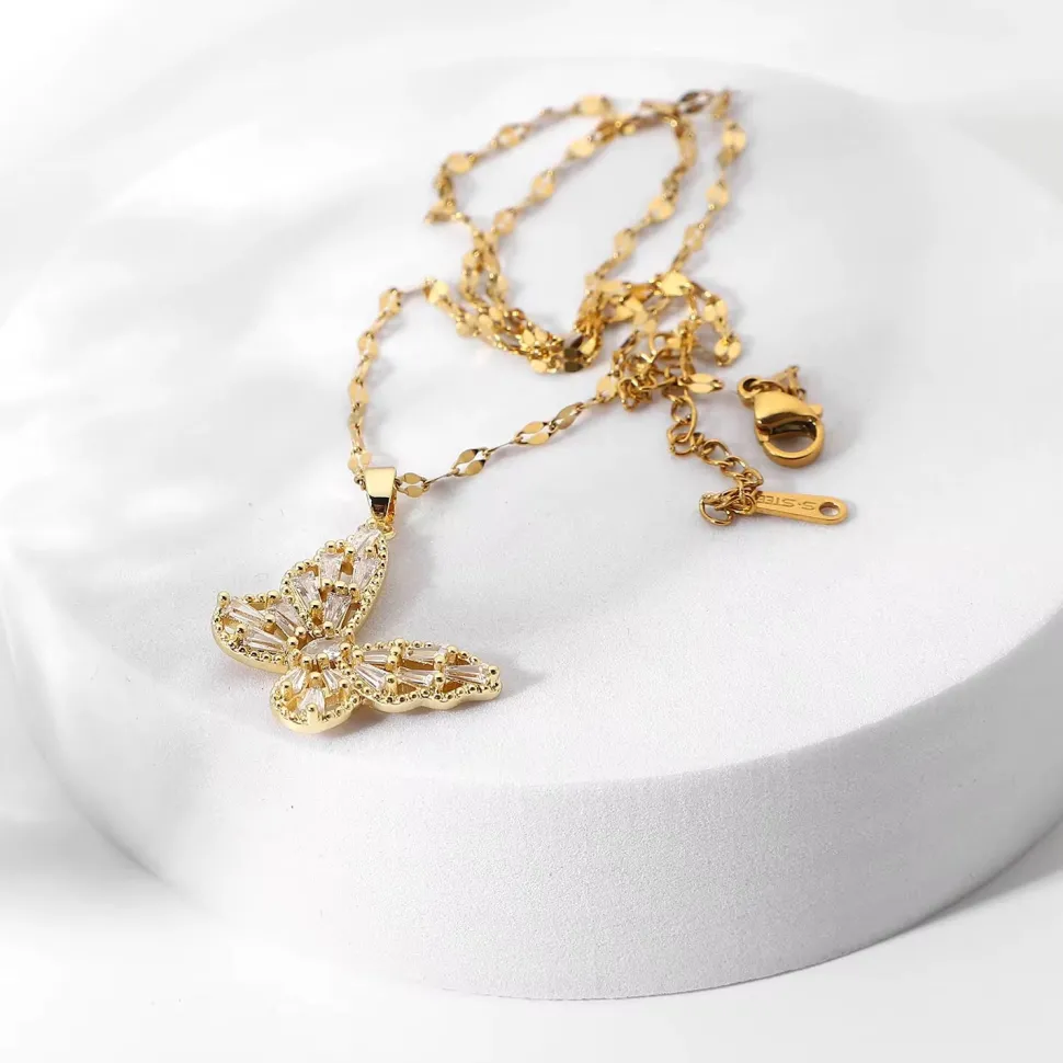 18K CZ Butterfly Necklace