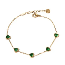 18K Dainty Emerald Hearts Bracelet
