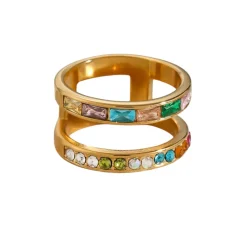 18K Double Band Rings, Multi Colored