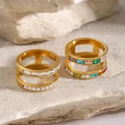 18K Double Band Rings, Multi Colored