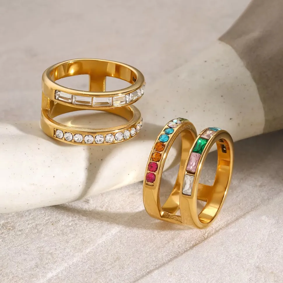 18K Double Band Rings, Multi Colored