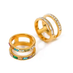 18K Double Band Rings, Multi Colored