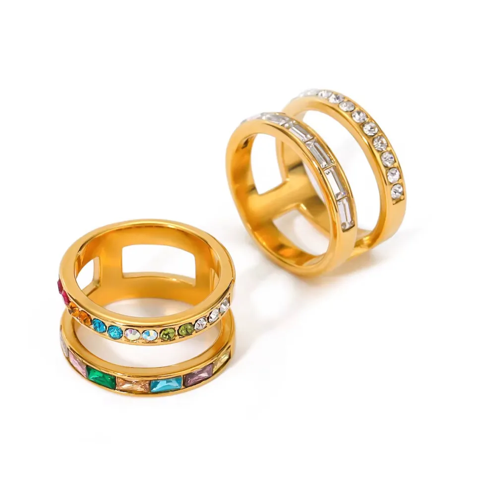 18K Double Band Rings, Multi Colored
