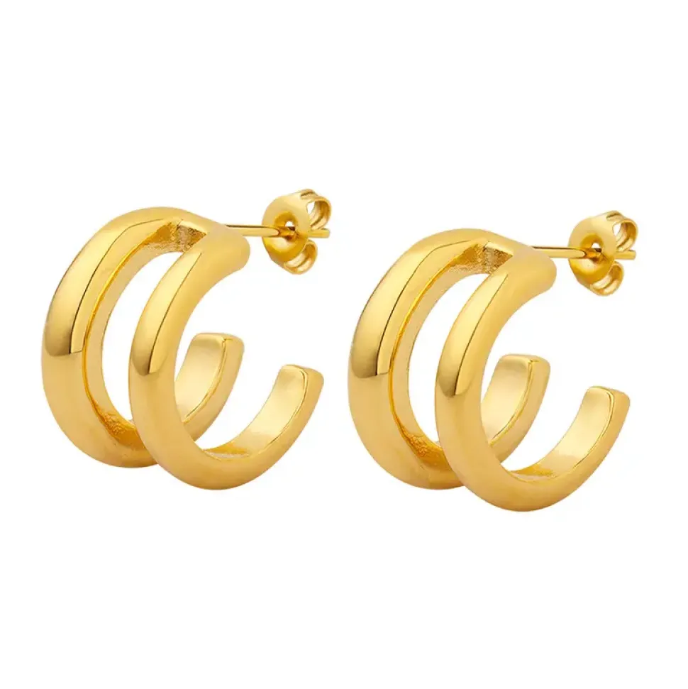 18K Double Layer C Shaped Earrings