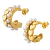 18K Double Layered Pearl Heart Hoop Earrings