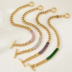 18K Emerald CZ Chain Link Bracelet, Emerald