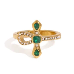 18K Emerald Zircon Cross Ring