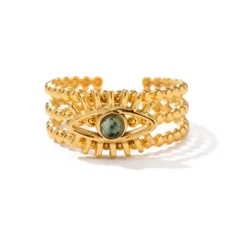 18K Evil Eye Natural Stone Ring