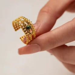 18K Evil Eye Natural Stone Ring