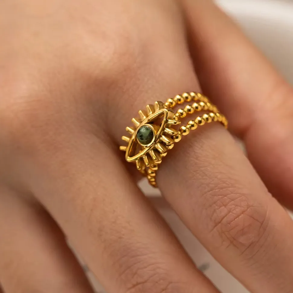 18K Evil Eye Natural Stone Ring